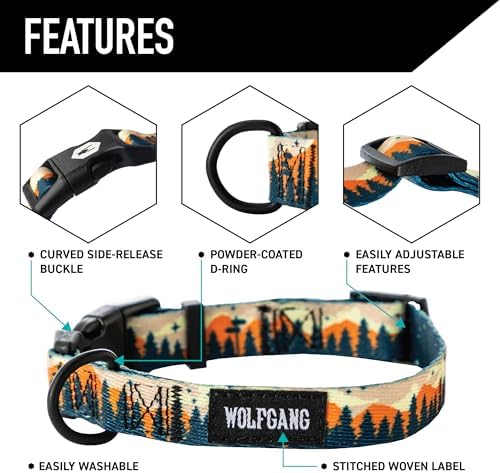 Wolfgang Heavy Duty, Adjustable Dog Collar with Quick Release Nylon Buckle for Walking & Training, Overland Print, Large