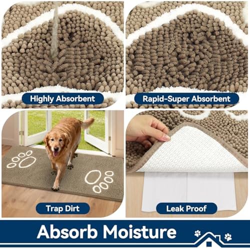 Bcoimo Super Absorbent Dog Door Mat, 60"*24" Anti Slip Mat for Muddy Paws