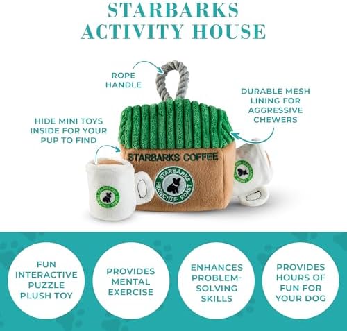 Haute Diggity Dog Starbarks Coffee House Puzzle + 2 Plush Squeaky Dog Toys