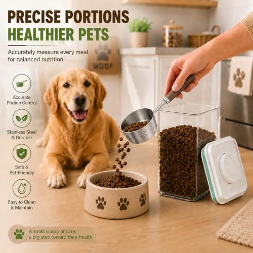 Pet Dog-Cat Airtight Food Storage-Container - 4.2Qt/4L jar(4Pc) with lid and 1/4Cup scoop | Holds 12–20 pounds of dry pet food | BPA-Free
