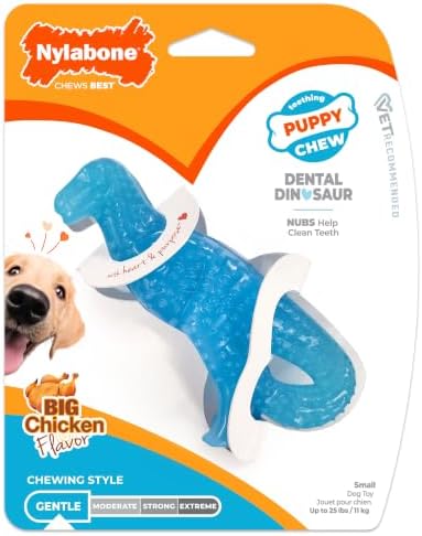 Nylabone Puppy Chew Dental Dinosaur Dog Chew Toy, Chicken Flavor, Small