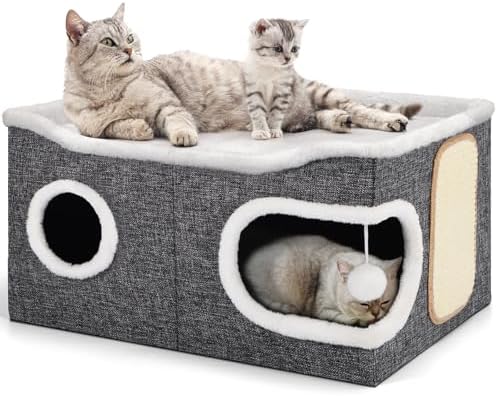 Shikha Extra Large Cat House Bed for Multi Cats with Scratch Pad Grey