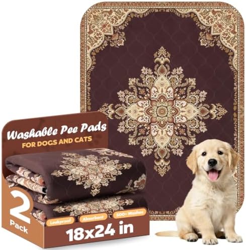 Washable Pee Pads for Dogs 18" x 24" - 2 Pack, Brown, Stylish Reusable Puppy Training Pads - 100% Waterproof & Leak-Proof & Non-Slip, Potty Pads for Whelping, Crate, Floor