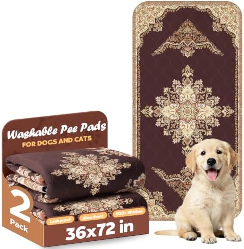 Washable Pee Pads for Dogs 36" x 72" - 2 Pack, Brown, Stylish Reusable Puppy Training Pads - 100% Waterproof & Leak-Proof & Non-Slip, Potty Pads for Whelping, Crate, Floor