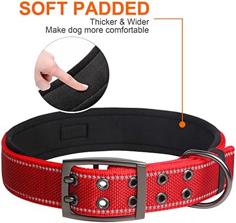Fida Heavy Duty Dog Collar for Large Dogs with Metal Belt Buckle, Red
