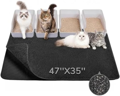 BurgeonNest Cat Litter Mat 47" x 35", Washable Urine-Proof Non-Slip Black