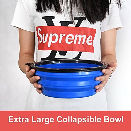 Extra Large Collapsible Dog Bowl, 3L XL Travel Dog Bowl, Foldable Travel Water Dish, 102oz X-Large Portable Collapsable Traveling Bowls with Carabiner for Dogs Walking, Hiking (Blue)