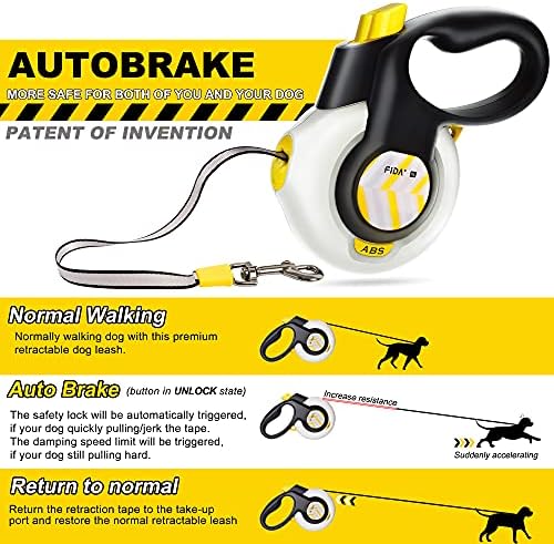 Fida AutoBrake Heavy Duty Retractable Dog Leash, 16 ft, for Strong Pullers