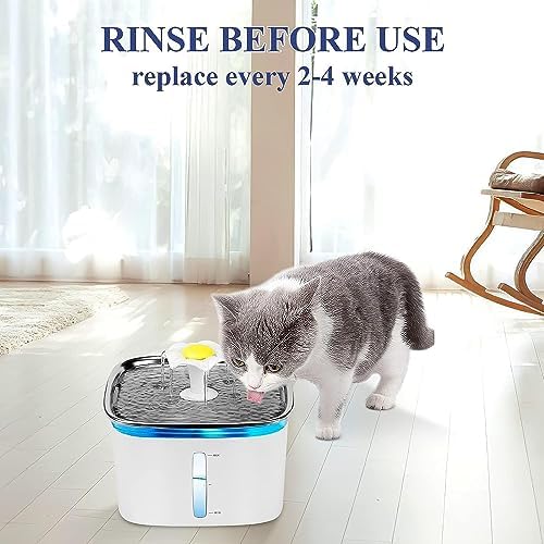 16 Pcs Cat Fountain Replacement Filters：8 Pack Cat Water Fountain Replacement Filters & 8 Pack Pre-Filter Sponges, Pet Fountain Filter Fit for 95oz/2.8L Automatic Pet Fountain Cat Water Fountain