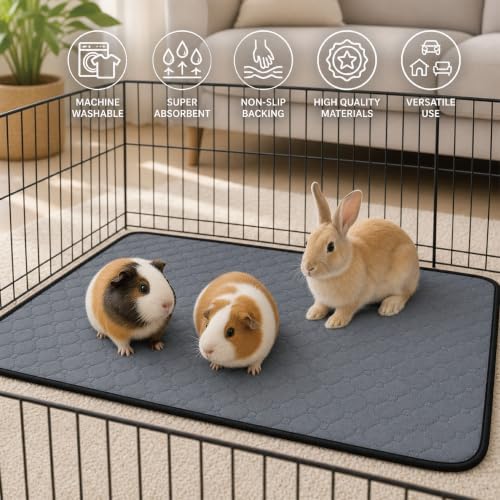 Guinea Pig Cage Liner, Washable Pee Pads, Dark Grey 4 Pack