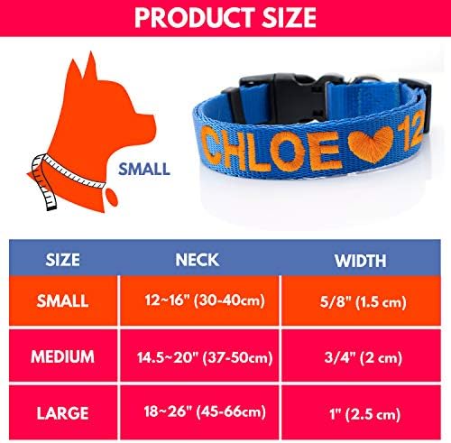 Embroidered Dog Collars Personalized, Custom Collar w Text and Phone Number | 3 Adjustable Sizes - 8 Colors | - Safe&Secure Pet Collars with ID, Pet Name for Boy, Girl Dogs, Puppy