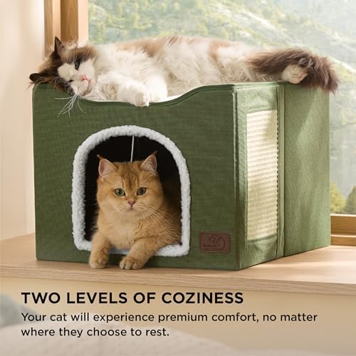 Bedsure Cat House Bed for Indoor Cats with Fluffy Ball and Scratch Pad