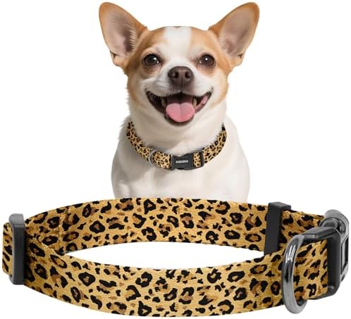 Kazazoo Dog Collar Cute and Soft Nylon Puppy Collar for Boy and Girl Dogs, Adjustable Dog Collars for Extra Small Dogs, Brown Leopard-XS