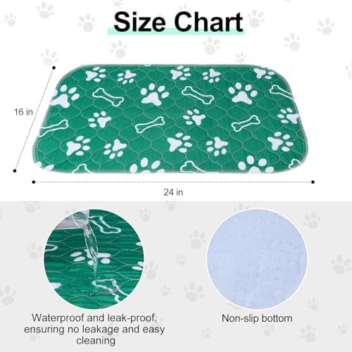 BEAUTYZOO 6 Pack Washable Pee Pads for Dogs,Reusable Puppy Pads 16x24 Green