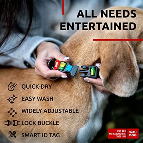 WAUDOG Adjustable Nylon Dog Collar for Large Small Medium Dogs with QR Tag