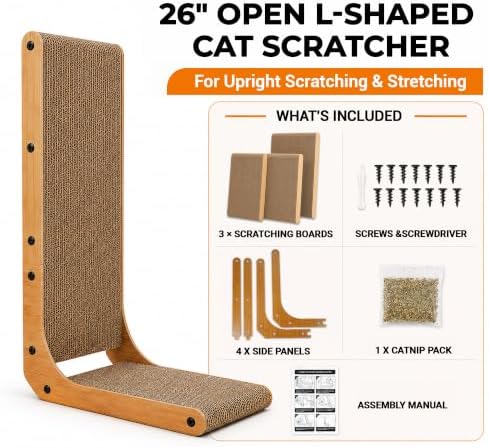 PatiencET L Shape Cat Scratcher, 26 Inch Cardboard Scratch Pad