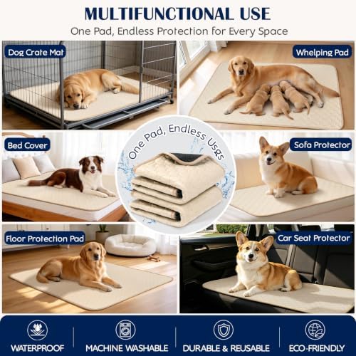2 Pack Washable Pee Pads for Dogs, 41" x 41", Beige
