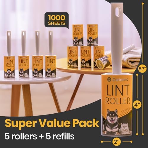 DELOMO Lint Roller for Pet Hair Extra Sticky, Mega Value Set of 1000 Sheets