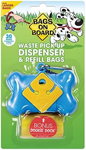 Bags on Board Dog Waste Bag Bone Dispenser with 30 Refill Bags, Blue Bags