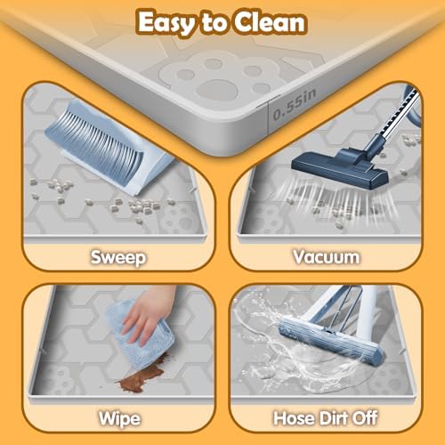 Silicone Cat Litter Mat 34"x22", 0.55‑Inch Raised Lip for Indoor Cats