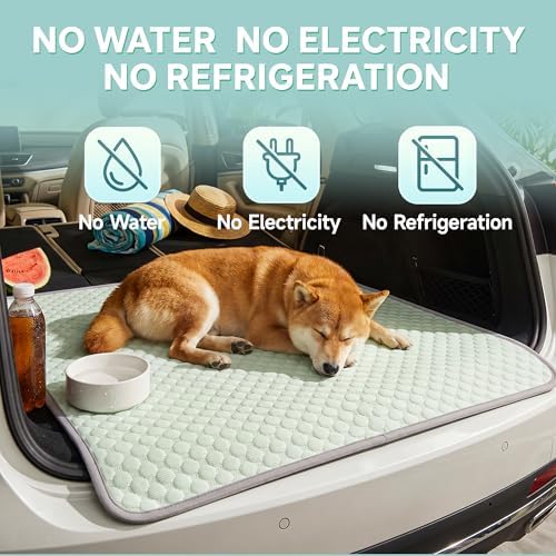 PatiencET Dog Cooling Mat, 28 x 40 in No-Gel Cooling Pad for Medium Dogs, Cool Touch Pet Mat with Ice-Dot Texture, Washable Summer Dog Mat for Crate, Floor, Sofa, Car, Light Green