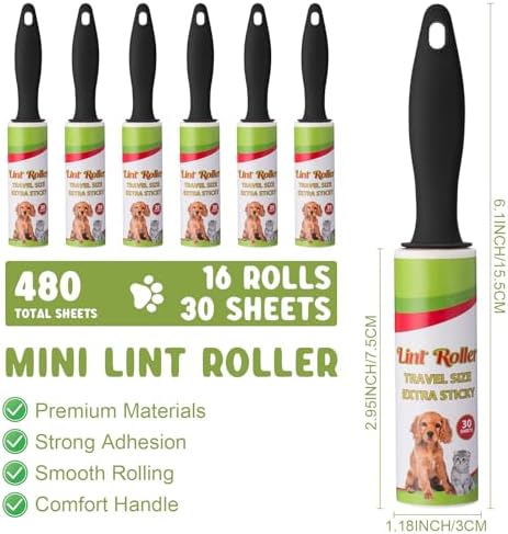 Hushee 16 Pcs Mini Lint Roller for Travel, Portable Pet Hair Remover