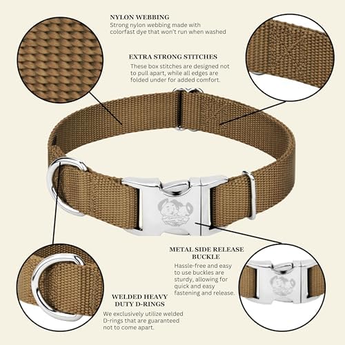 Country Brook Petz - Premium Nylon Dog Collar with Metal Buckle for Small Medium Large Breeds - 30+ Colors (Medium, 3/4 Inch, Coyote Tan)