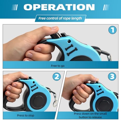 2 Pcs 16.5Ft Retractable Dog Leash,Up to 33 lbs,Blue and Pink