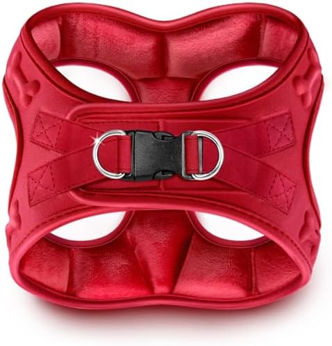Comfort Fit Dog Harness Step in No Pull Harness for Small Medium Sized Dogs Soft Padded No Escape Harness Adjustable Easy Buckle with Leash Attachment D-Ring Extra Comfort Inside Velvet Plush XS Red