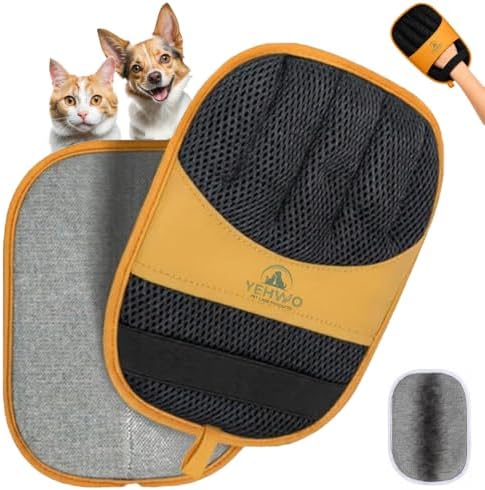 Pet Hair Remover Glove for Dogs & Cats - Reusable Double-Sided Electrostatic Grooming Mitt for Couch, Car Seats, Furniture, Bedding & Clothing - Washable Fur & Lint Removal Tool (1 Pack) Orange