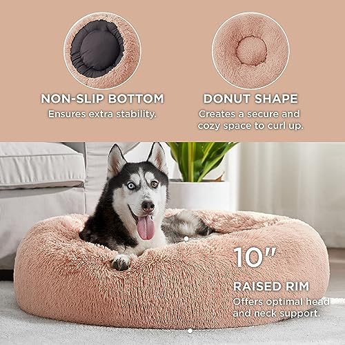 Bedsure Calming Dog Beds Large Sized Dog Donut Washable Pet Bed,36ins Pink