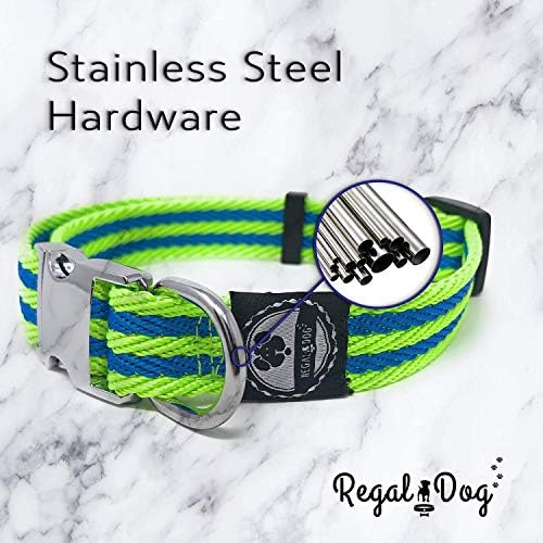Regal Dog Products Twill Dog Collar, Medium Lime Green/Blue Stripe