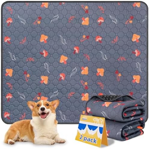 Washable Pee Pads for Dogs, 2-Pack Reusable Large Non-Slip, Waterproof & Extra-Absorbent Pet Training Pads for Puppy Playpen, Crate, Whelping Box, Potty Training, Grey, 42"x 42"