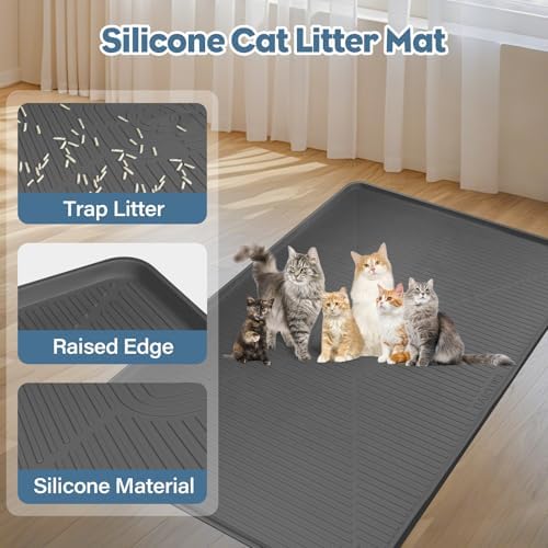 Lorvain Cat Litter Mats,45"x30" Extra Large Silicone Cat Mat for Litter Box