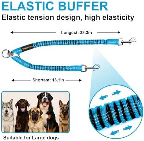 MingXpet 2 Dog Leash, Dog Leash for 2 Dogs, 360° Swivel No Tangle Double Walking Training Leashes for Large Dogs that Pull, Comfortable Shock Absorbing Reflective Bungee, Blue