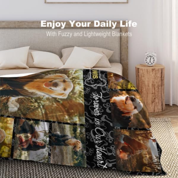 Artsadd Personalized Dog Blanket with Photos & Pet Name, Custom Dog Memorial Throws Blanket for Pet Remembrance Gifts, Customized Puppy Blanket, in Loving Memory Blanket for Pet Owner Dog Lover L