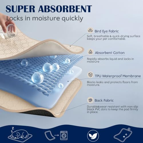 2 Pack Washable Pee Pads for Dogs, 31" x 36", Beige
