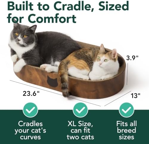 猫壱 Necoichi Cat Scratcher Bowl Capsule for Indoor Cats - Cat Scratching Lounger with Reversible Usability and Extra Comfort for Lounge, Cardboard Bed Couch(Dark Cherry)