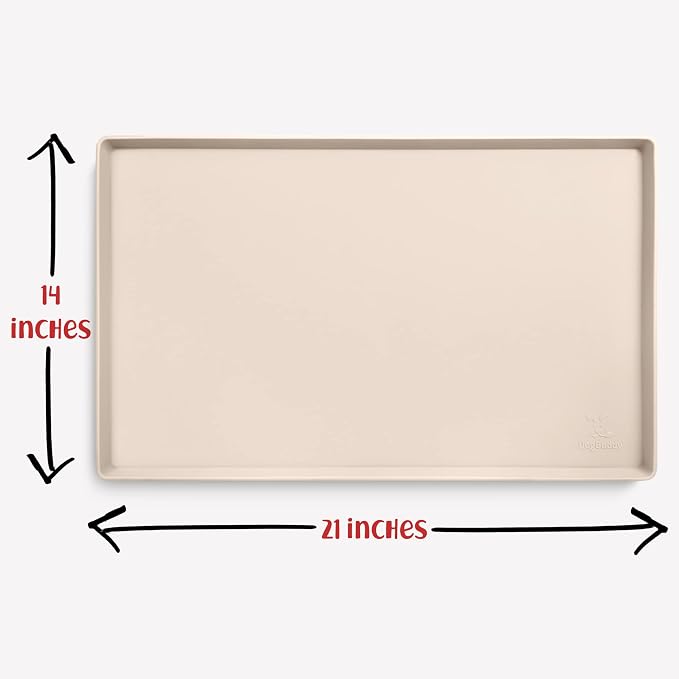 DogBuddy Waterproof Dog Food Mat with Raised Edge, Silicone - Nonslip Pet Feeding Mat for Floors (M: 21' x 14', Vanilla)