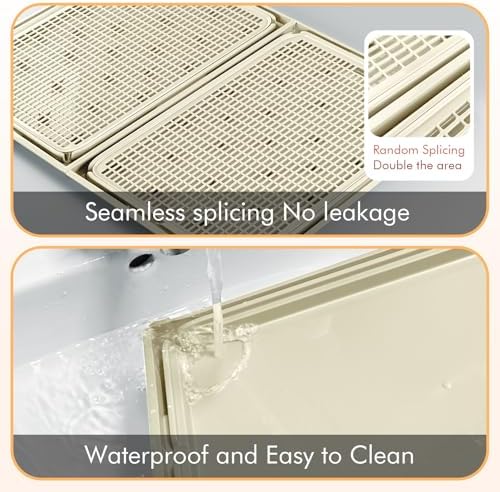 2Pack Cat Litter Box Step, Cat Litter Catcher, Expandable Interlock Litter Mat, Washable Easy Clean, Waterproof & Urine Proof, Khaki