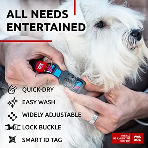 WAUDOG Adjustable Nylon Dog Collar for Large Small Medium Dogs with QR Tag