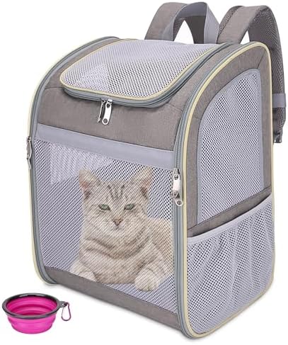 Cat Backpack Carrier - Large Space, Breathable Mesh, Anti-Scratch, Reflective Strip - Foldable Pet Carrier for Travel, Hiking & Outdoor Activities - Fits Cats & Small Dogs (Khaki, X-Large)