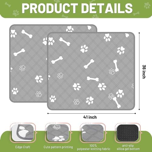 PatiencET Washable Pee Pads for Dogs, 36'' x 41" Reusable Puppy Pads with Super Absorbent, 2 Pack Large Potty Buddy with Waterproof Bottom for Pet Training, Housebreaking and Incontinence