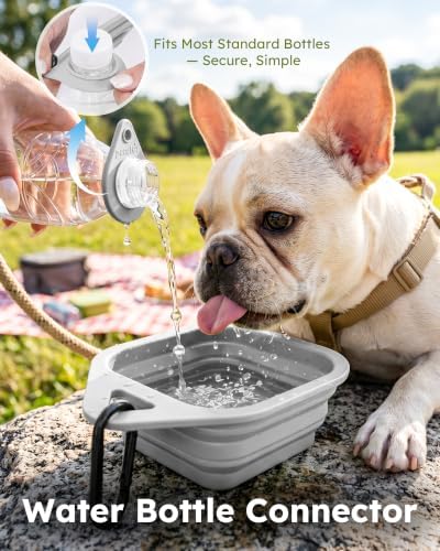 Pecute 2 Pack Foldable Travel Dog Bowls, Portable Silicone, Grey/Dark Grey