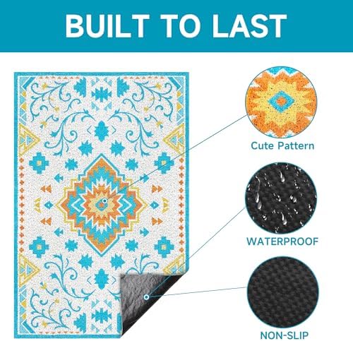 Cat Litter Mat, 24" x 16" Litter Box mat, Traps 100% Litter, Non-Slip Kitty Litter Trapping mats, Small Cute Litter mat, Easy Clean for Scatter Control, Bohe cat Food mat, Urine Waterproof