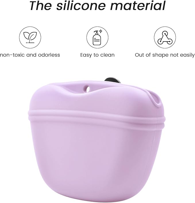 AUDWUD Silicone Dog Treat Pouch with Clicker Magnetic Closure Secure Clip | Upgraded clip keeps your treat pouch secure during training.Magnetic closure allows fast one hand access.Includes dog click