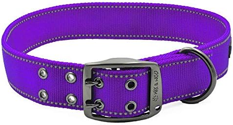 Max and Neo MAX Reflective Metal Buckle Dog Collar - We Donate a Collar to a Dog Rescue for Every Collar Sold (X-Large, Purple)