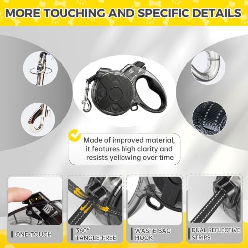16 ft Retractable Dog Leash, Transparent Design, Up to 110 lbs