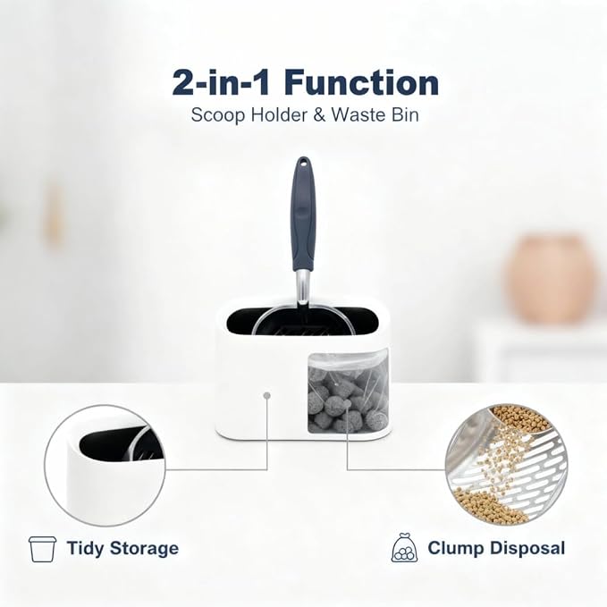 Heavy-Duty Metal Cat Litter Scoop with Holder, Aluminum Cats Litter Scooper Captures All Clumps, Kitty Metal Scooper and Holder (White) | Heavy-Duty Metal Cat Litter Scoop with Holder