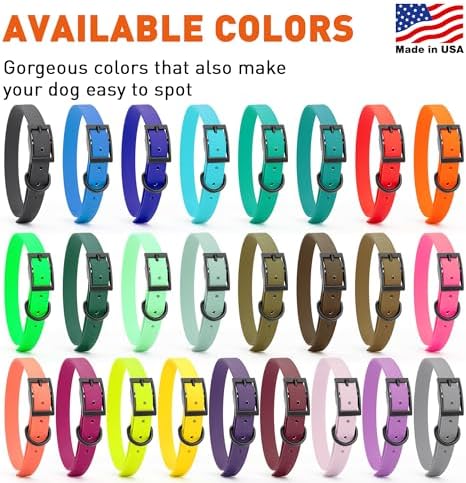 Dogline Biothane Waterproof Dog Collar Strong Coated Nylon Webbing with Black Hardware Odor- Proof for Easy Care Easy to Clean High Performance Fits Small Medium or Large Dogs, Hunter Orange
